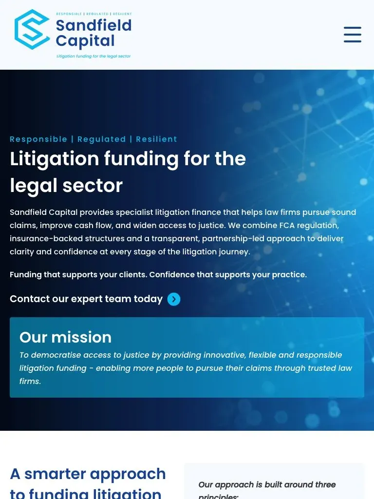 Sandfield Capital tablet view