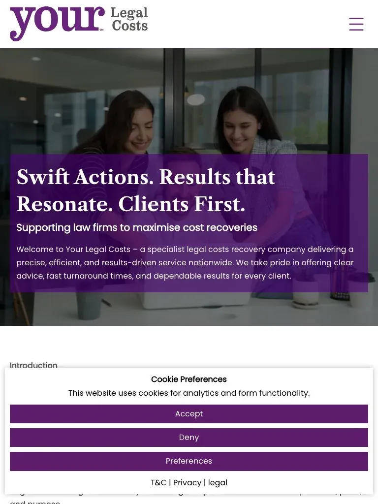 YOUR Legal Costs tablet view